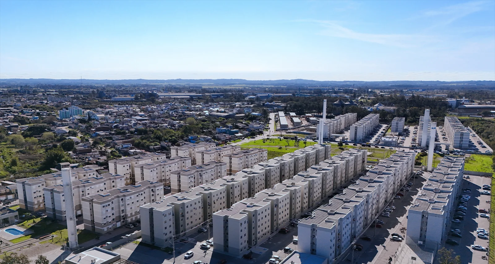 Vista aérea do Bairro Bella Vita, em Pelotas, construído pela M91